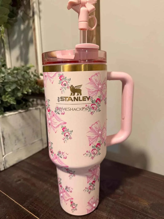 Short Title: Stanley x LoveShackFancy Quencher 40 oz Pink Butterfly Tumbler