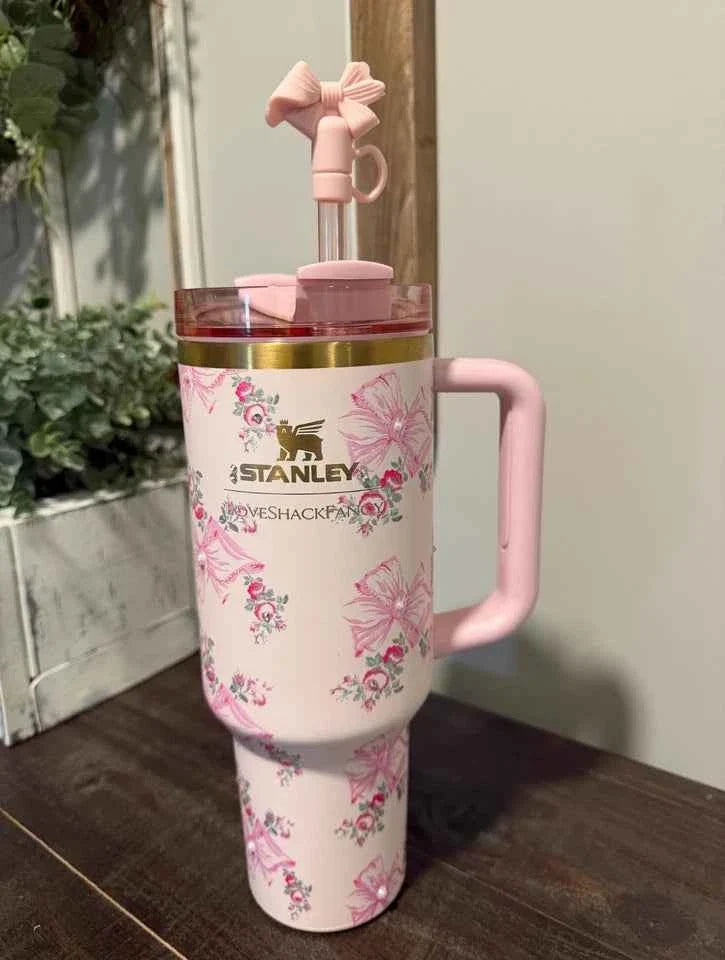 Short Title: Stanley x LoveShackFancy Quencher 40 oz Pink Butterfly Tumbler